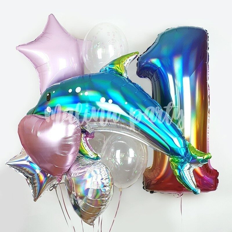 Букет воздушных шаров Дельфин и перламутр