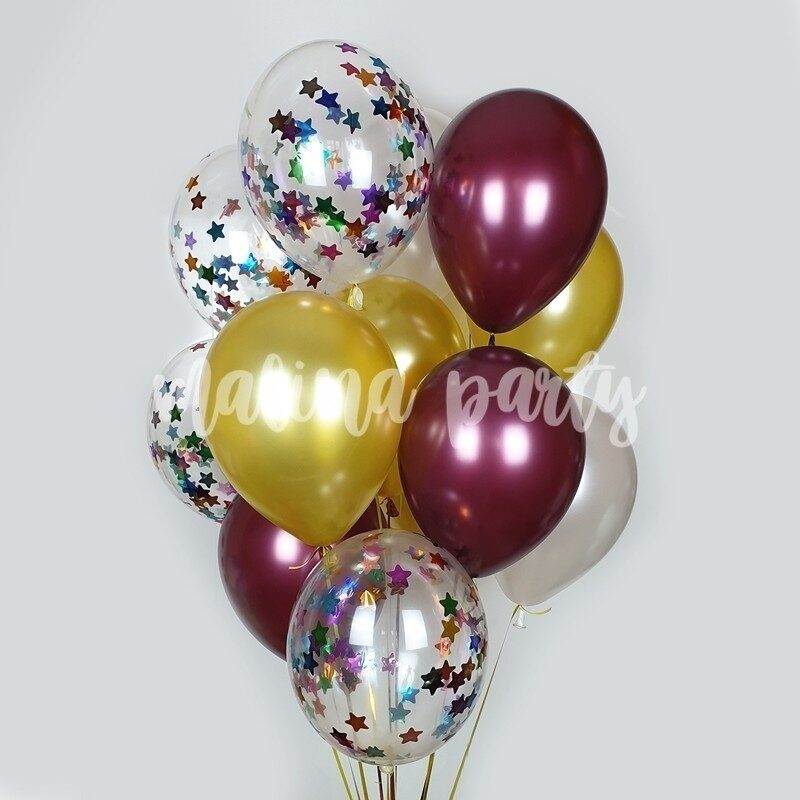 Букет гелиевых воздушных шаров с конфетти №23