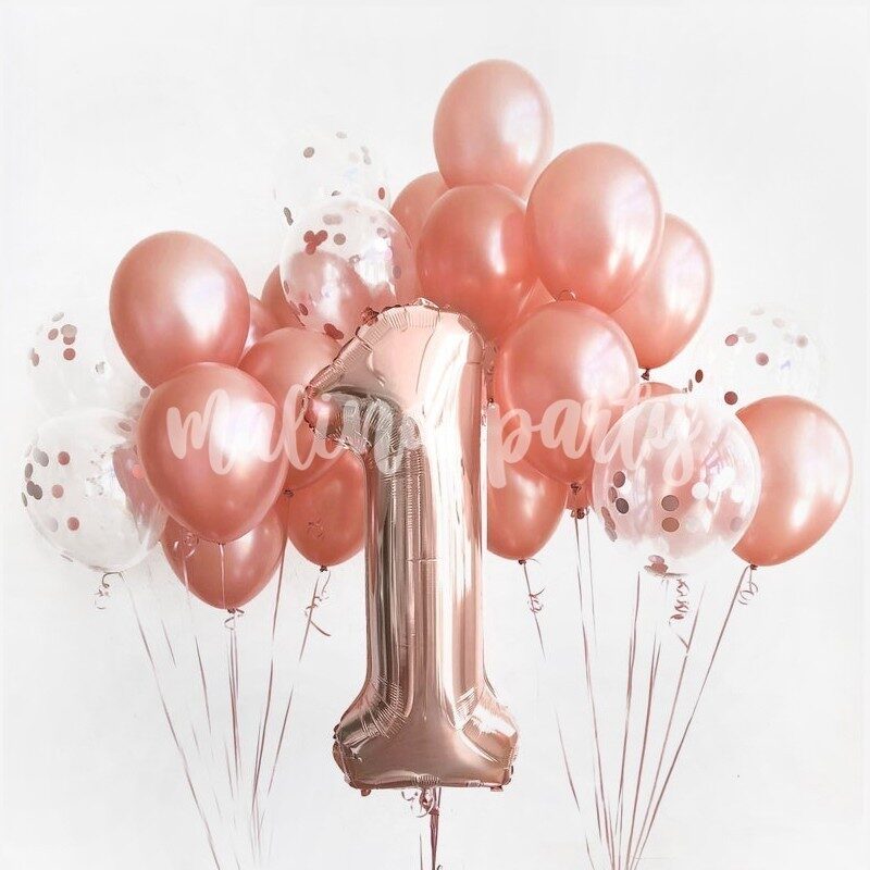 Букет воздушных шаров с гелием розовое золото и цифра на день рождения