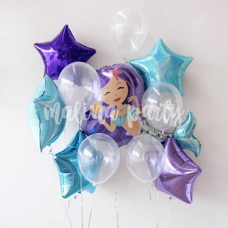 Букет воздушных шаров с гелием Русалочка и звезды