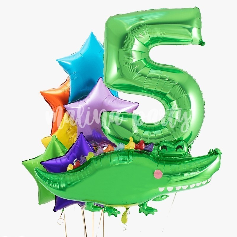 Букет воздушных шаров Крокодил с цифрой на день рождения