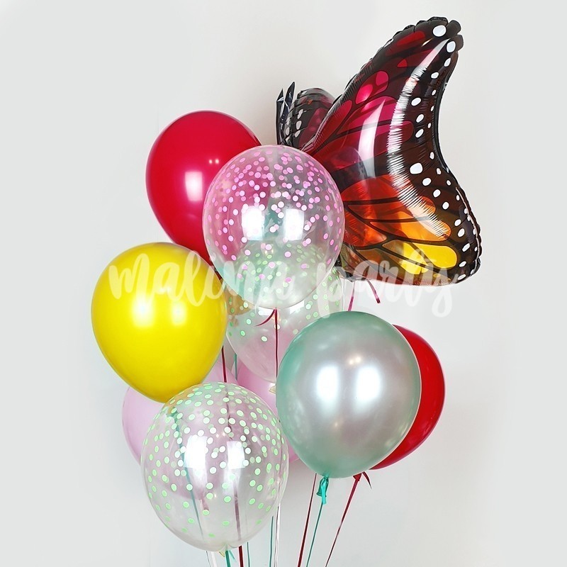 Букет гелиевых воздушных шаров с бабочкой