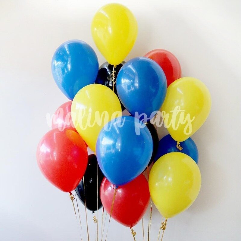 Облако воздушных шаров с гелием синий и золотое конфетти 25 штук