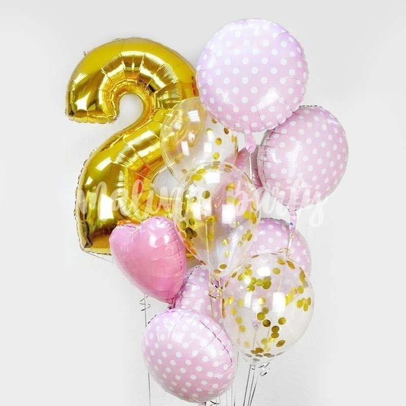 Букет воздушных шаров с гелием для девочки на 2 года на день рождения