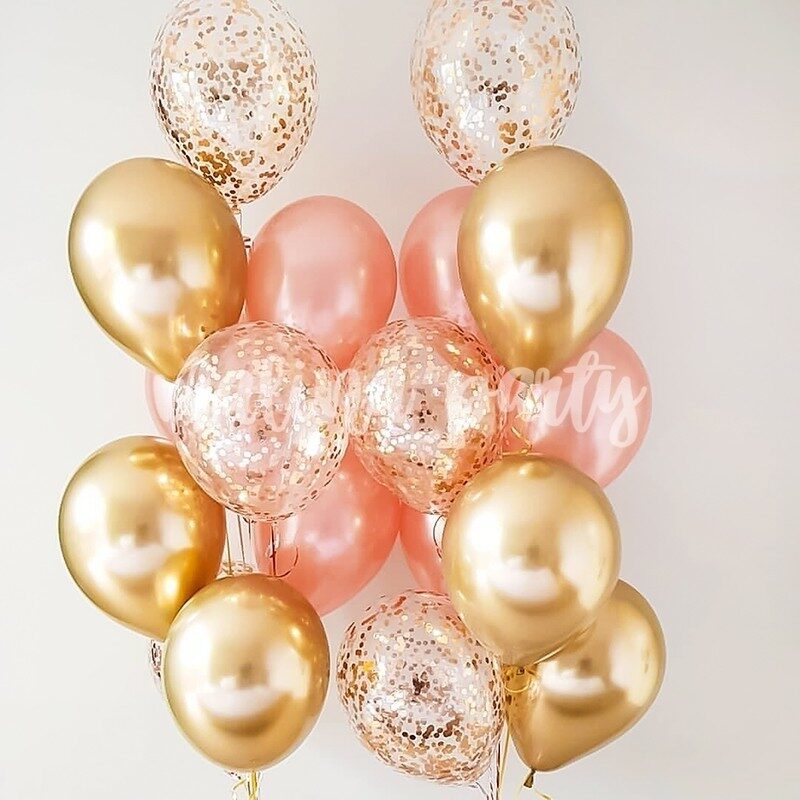 Букет воздушных шаров золото хром и розовое золото