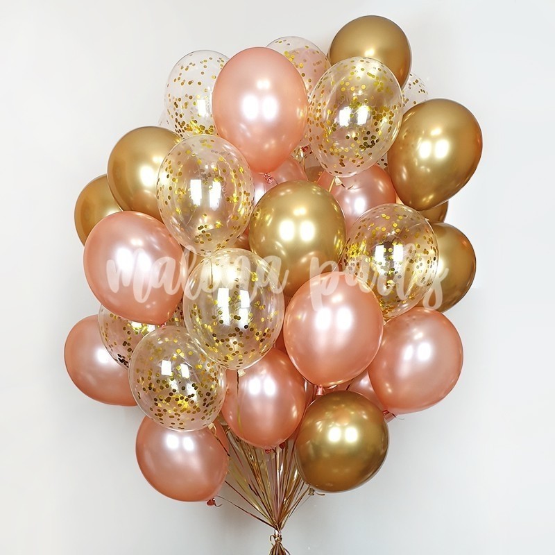 Облако воздушных шаров розовое золото металлик