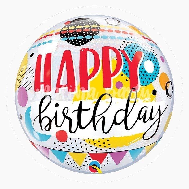 Воздушный шар бабл С днем рождения цветные пятна