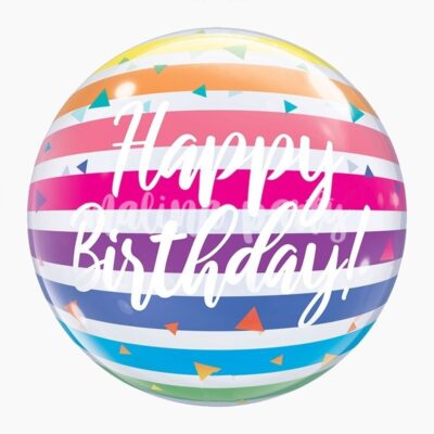 Воздушный шар бабл С днем рождения полоски