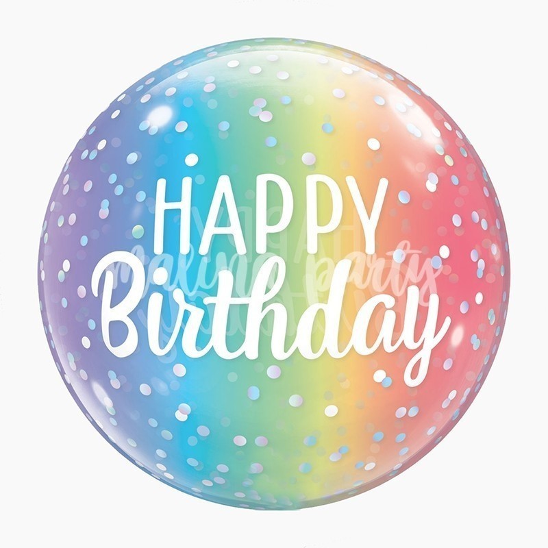 Воздушный шар бабл С днем рождения радужный