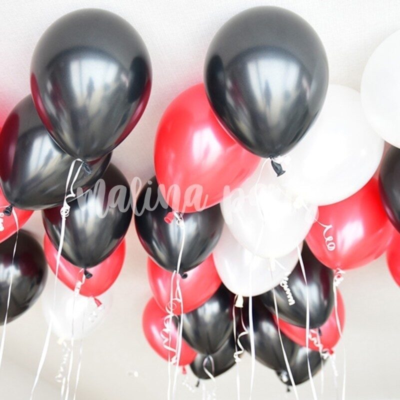 Воздушные шары под потолок черно-красные 20 штук