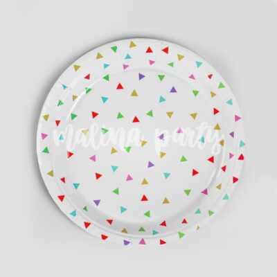 Тарелка бумажная цветные треугольники 18 см 6 штук