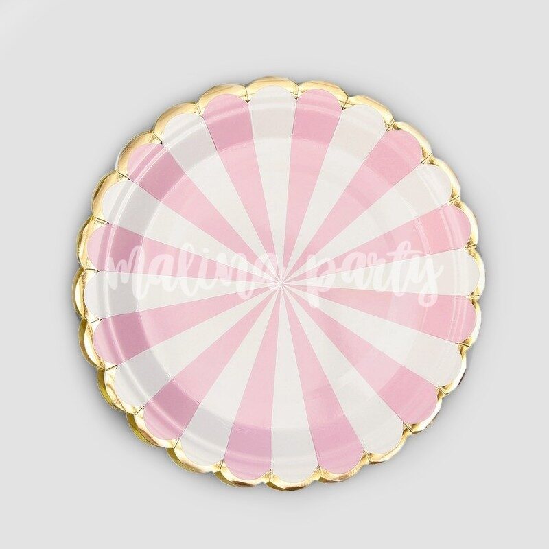 Тарелка бумажная розовые полоски 18 см 6 штук