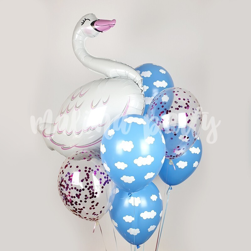 Букет воздушных шаров с гелием лебедь и облака