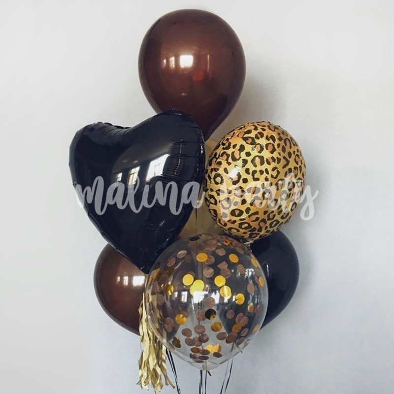 Букет воздушных шаров с гелием Черный и леопард
