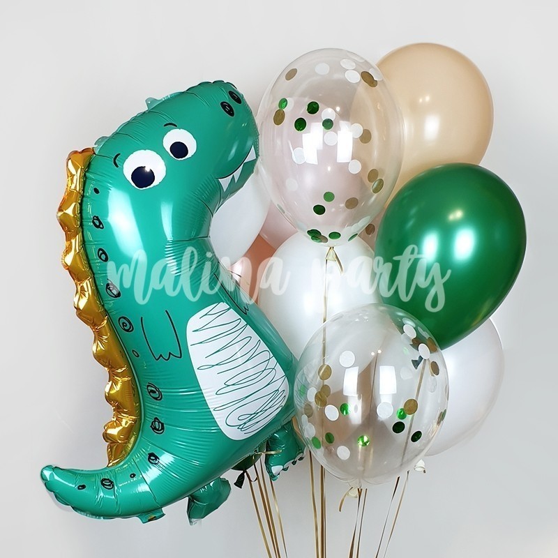 Букет гелиевых воздушных шаров с динозавром