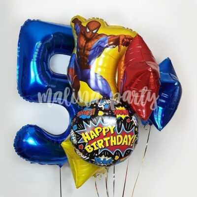 Букет воздушных шаров с цифрой Человек паук