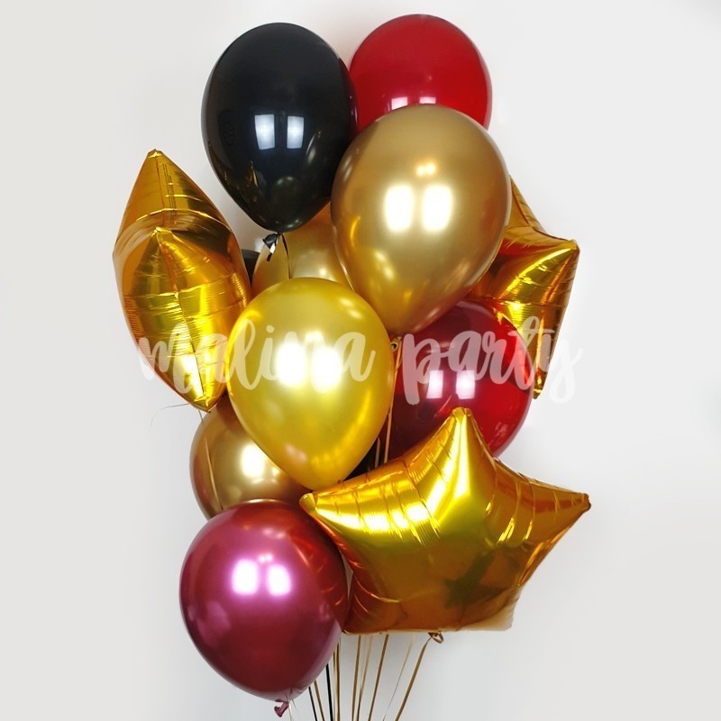 Букет воздушных шаров с гелием золото и гранат