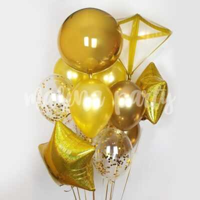 Букет воздушных шаров золото сфера и алмаз