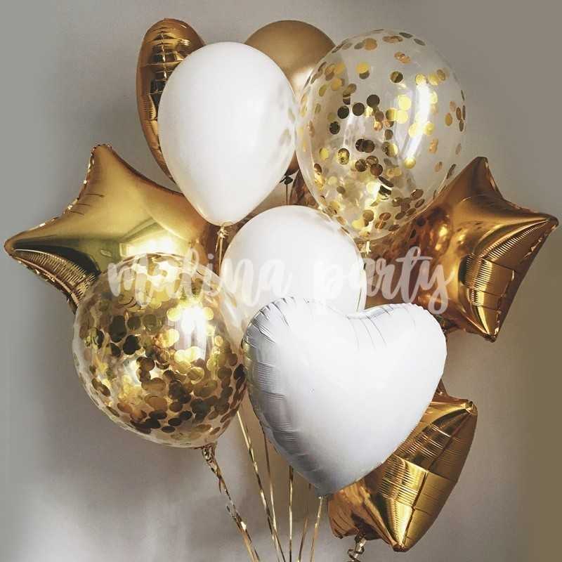 Букет воздушных шаров белый и золото