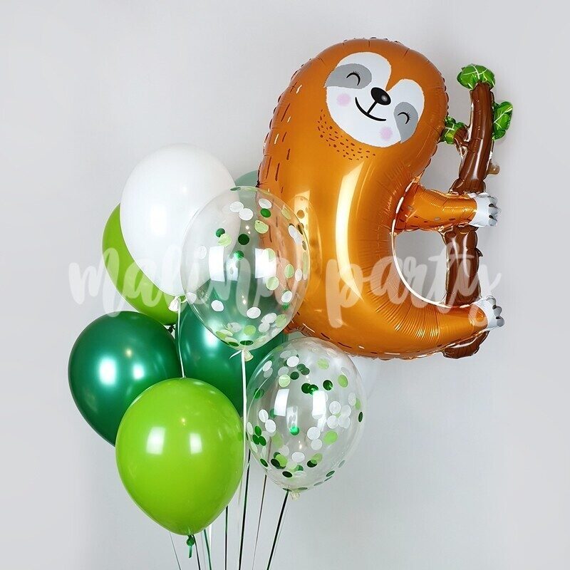 Букет гелиевых воздушных шаров на день рождения с цифрой 1 жираф