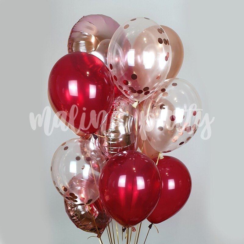 Букет воздушных шаров с гелием Розовый леопард и золото