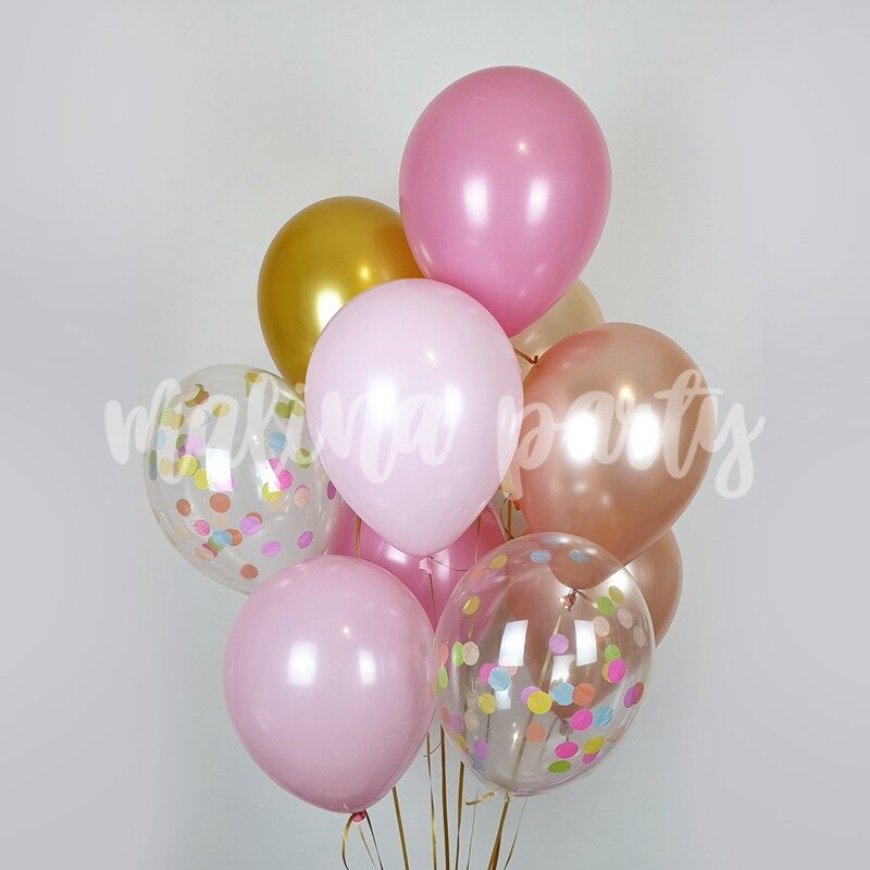 Букет воздушных шаров с гелием розовое золото хром 12 штук