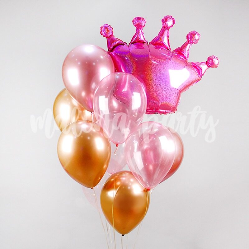 Букет гелиевых воздушных шаров с розовой короной