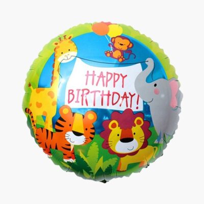 Воздушный шар круг со зверятами С днем рождения