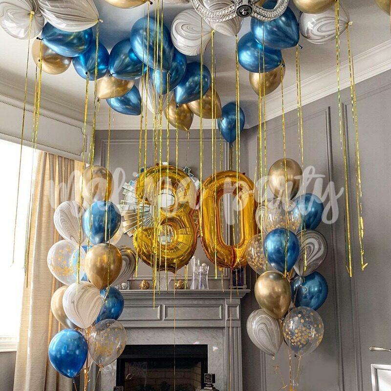Набор воздушных шаров на выписку Синий и золото хром
