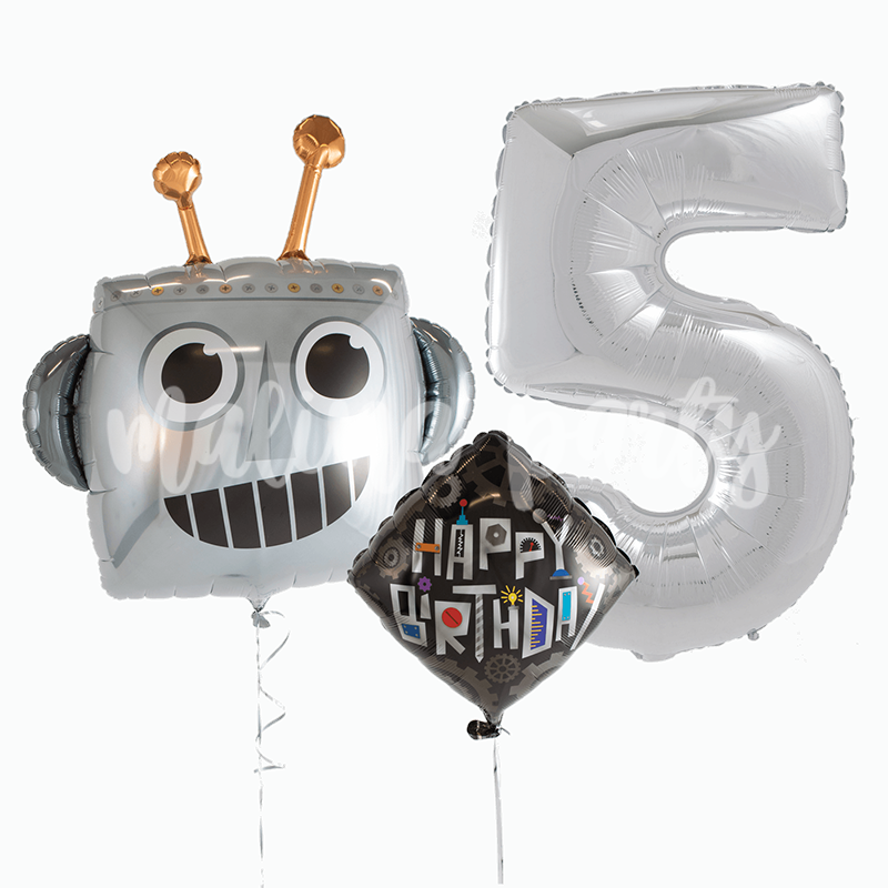 Букет воздушных шаров Робот и цифра на день рождения