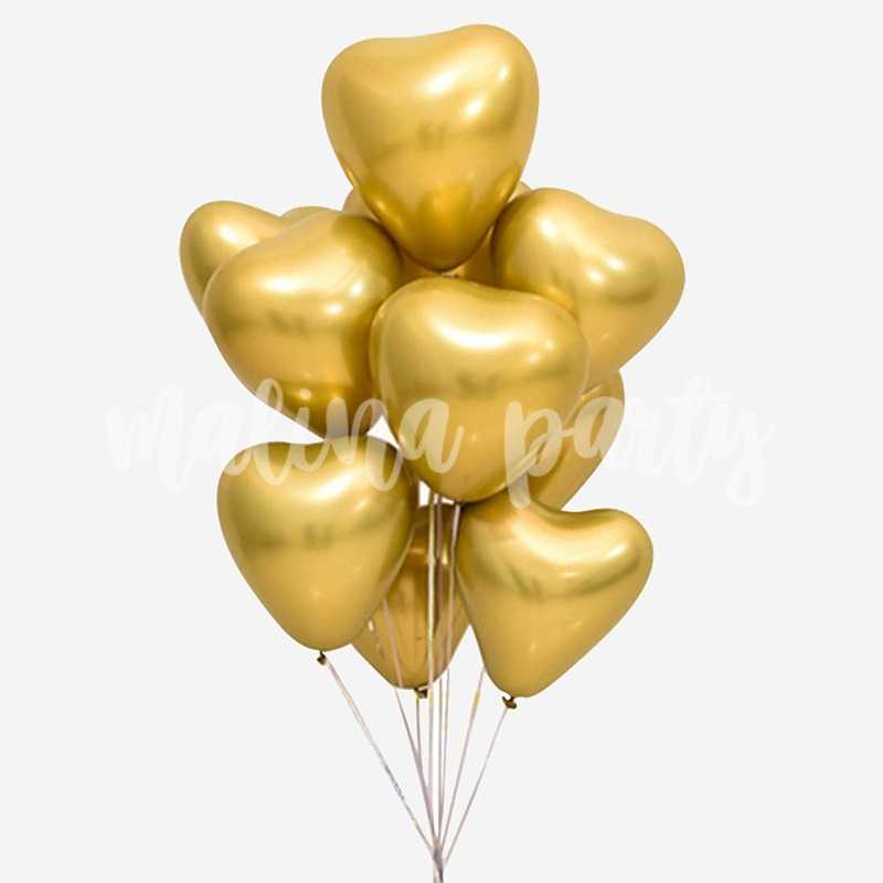 Букет воздушных шаров Сердца золото хром
