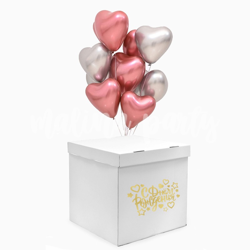 Коробка с шарами Сердца хром