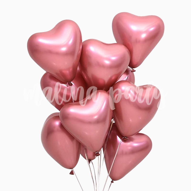Букет латексных розовых латексных сердец с гелием №17