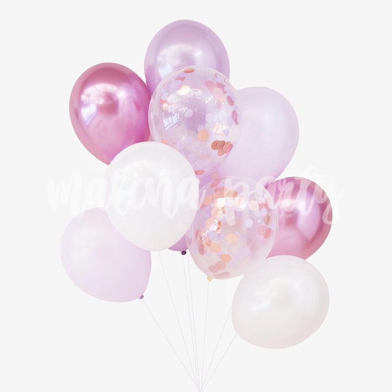Букет воздушных шаров розовый хром и конфетти
