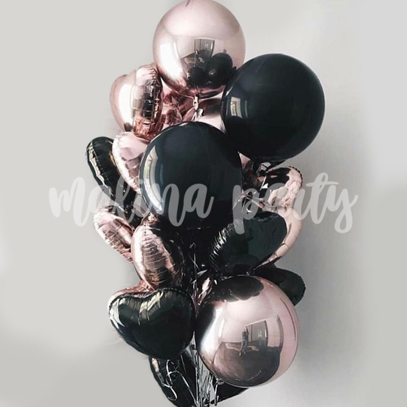 Букет воздушных шаров Черный и розовое золото