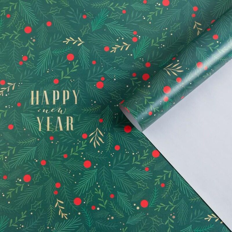 Бумага упаковочная С новым годом зеленая 70 х 100 см