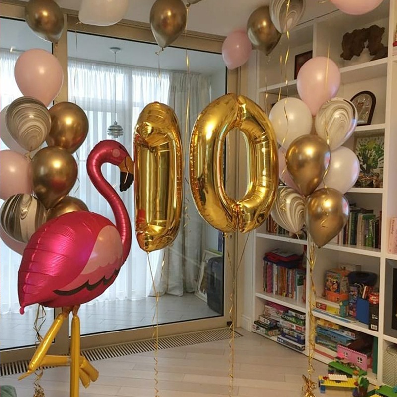 Набор воздушных шаров Цифры золото и фламинго на день рождения