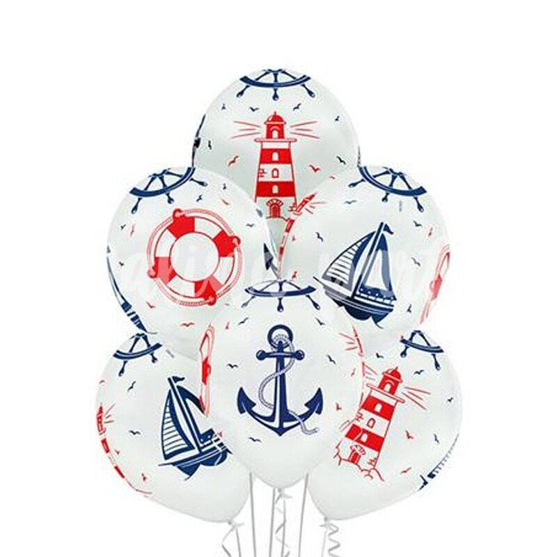 Воздушные шары С днем рождения Морские 12 штук