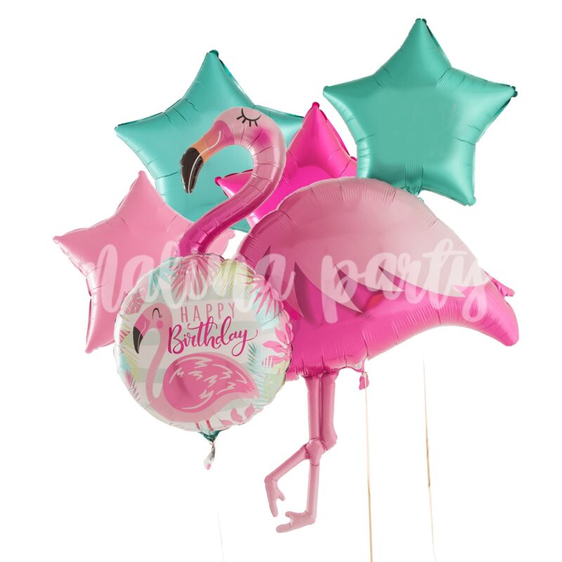 Букет воздушных шаров с гелием Фламинго спящий и звезды