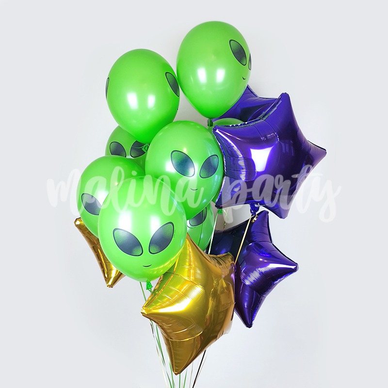 Букет воздушных шаров с гелием Пришелец и звезды