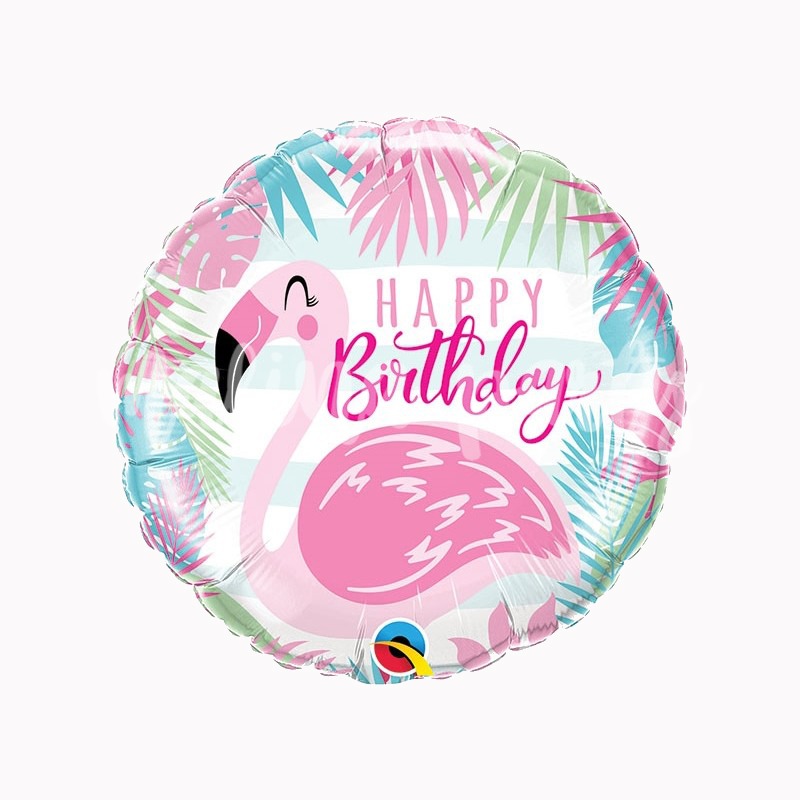 Воздушный шар круг Фламинго Happy Birthday
