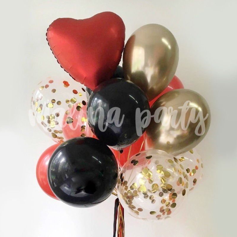 Букет воздушных шаров с гелием сердце и золотое конфетти
