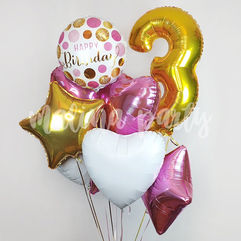 Букет воздушных шаров с гелием Розовый и золото с цифрой на день рождения