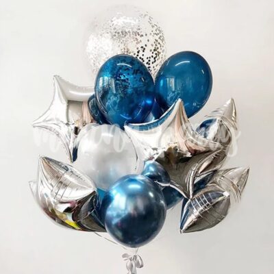 Букет воздушных шаров Звезды серебро и синий