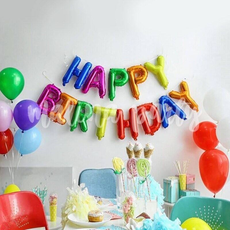 Воздушный шар надпись Happy birthday серебро