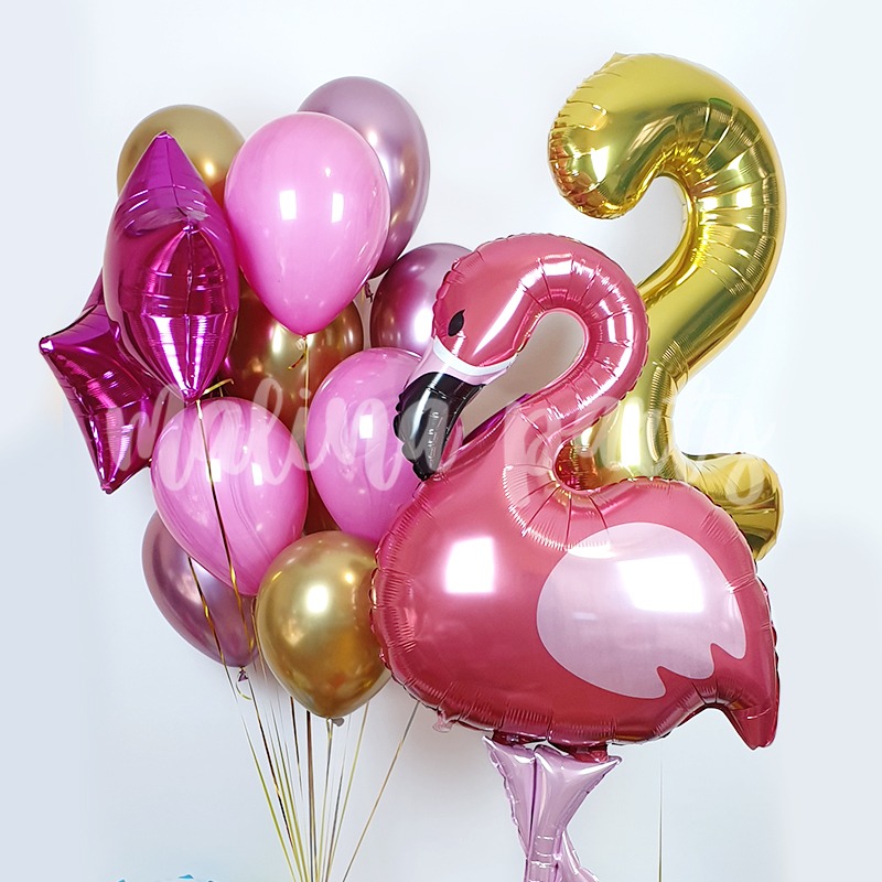 Набор гелиевых воздушных шаров с цифрой и фламинго на день рождения