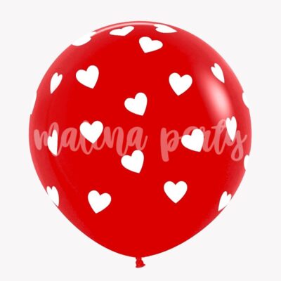 Воздушный шар огромный красный и белые сердечки