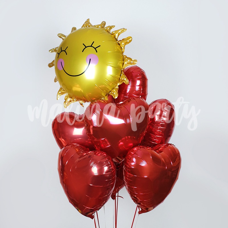 Букет воздушных шаров с гелием Солнце и сердца