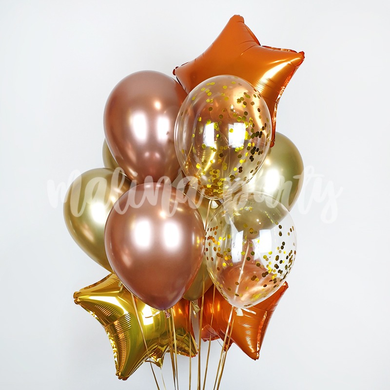 Букет воздушных шаров с гелием оранжевый и золото