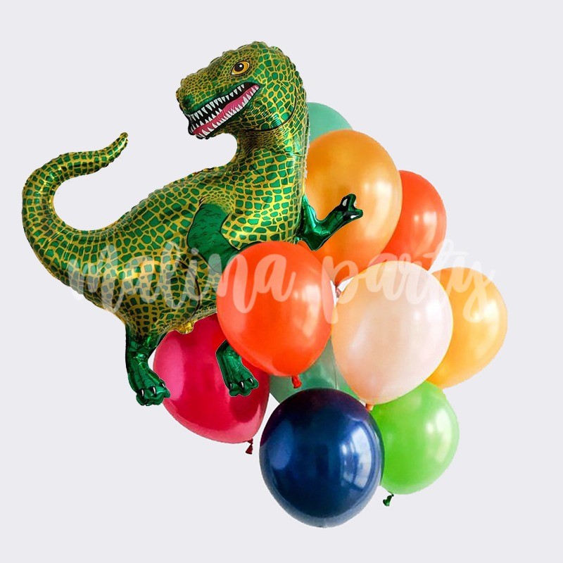 Букет воздушных шаров динозавр Рэкс зеленый